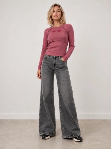 JEANS ANGEL GREY PALAZZO BORDADO ALAS GRIS EFESIS - 1