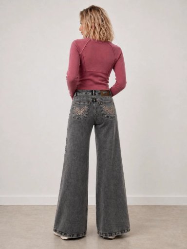 JEANS ANGEL GREY PALAZZO BORDADO ALAS GRIS EFESIS - 2