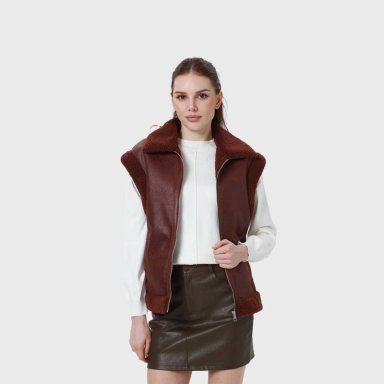 CHAQUETA MUJER EFECTO CUERO CORTO CAFE OSCURO - 2