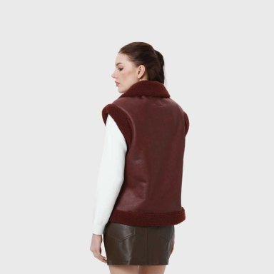 CHAQUETA MUJER EFECTO CUERO CORTO CAFE OSCURO - 3