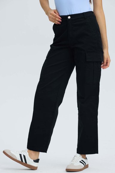 PANTALON MUJER CARGO CORTES NEGRO - 1