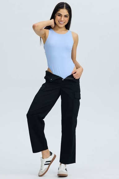 PANTALON MUJER CARGO CORTES NEGRO - 4