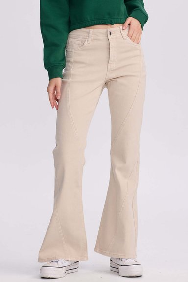 JEANS MUJER FLARE COLOR LINE BEIGE CLARO - 2