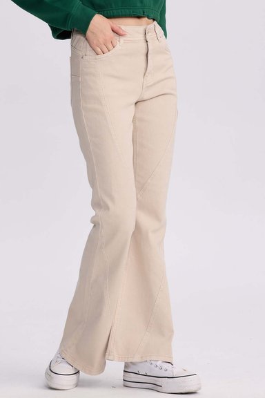 JEANS MUJER FLARE COLOR LINE BEIGE CLARO - 3