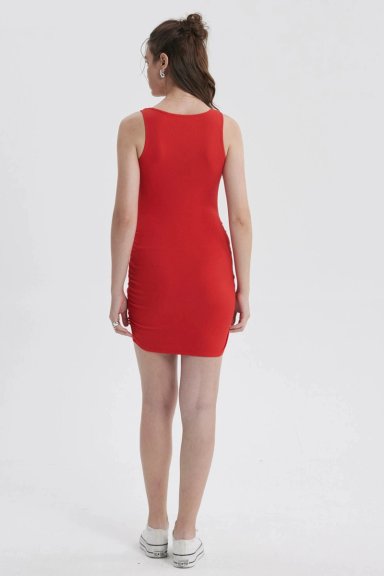 VESTIDO MUJER TUBO ROJO OSCURO - 4