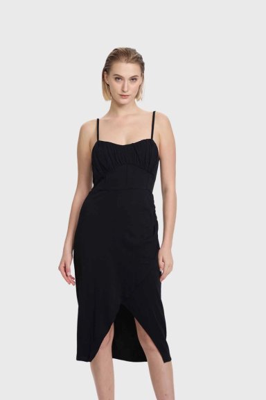 VESTIDO MUJER LARGO ESCOTE NEGRO - 1
