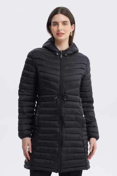 PARKA MUJER LARGA BASICA NEGRO - 1