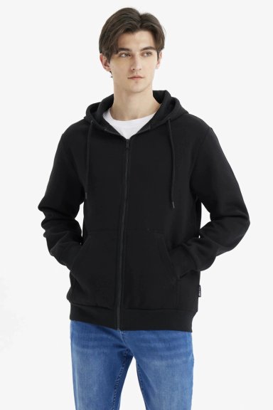 POLERON HOMBRE FULL ZIPPER BASICO NEGRO - 1