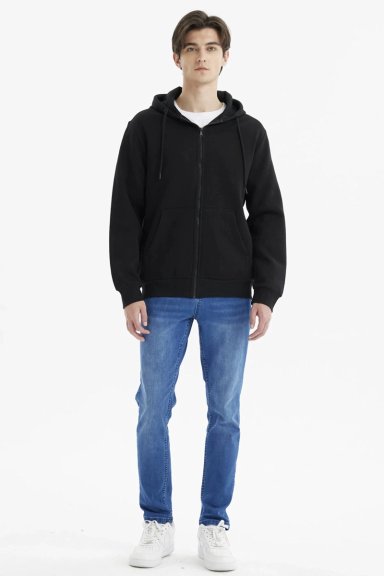 POLERON HOMBRE FULL ZIPPER BASICO NEGRO - 4