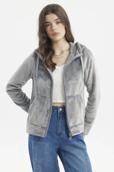 POLAR MUJER ABIERTO PLUSH GRIS OSCURO - 1