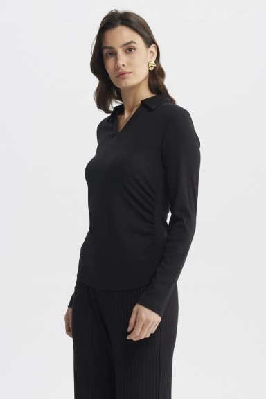 POLERA MUJER CUELLO CAMISERO NEGRO - 2