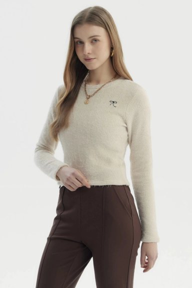 POLERA MUJER CON TEXTURA AFELPADA BEIGE CLARO - 2