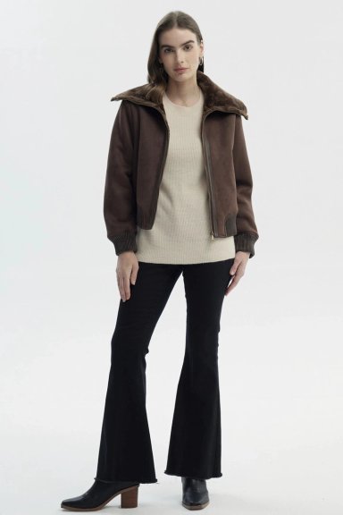 CHAQUETA MUJER CUELLO CAMISERO CAFE - 4