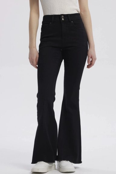 JEANS MUJER MODA FLARE NEGRO - 1