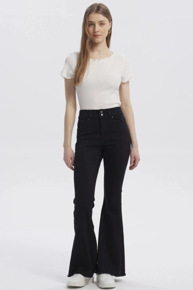 JEANS MUJER MODA FLARE NEGRO - 4