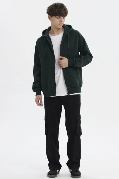 POLERON HOMBRE FULL ZIPPER BASICO VERDE OSCURO - 4
