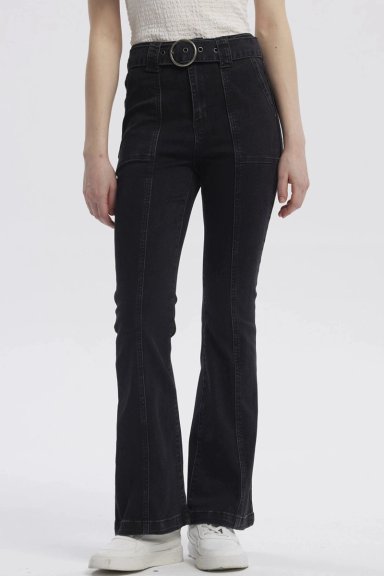 JEANS MUJER MODA FLARE NEGRO - 1