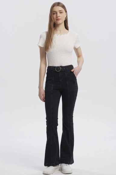 JEANS MUJER MODA FLARE NEGRO - 5