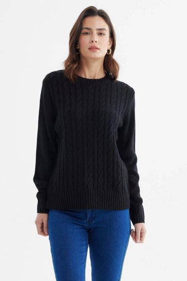 SWEATER MUJER TRENZADO NEGRO - 1