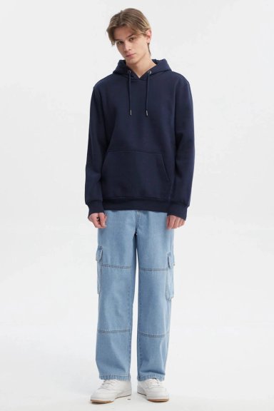 POLERON HOMBRE HOODIE BASICO AZUL - 4