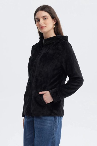 POLAR MUJER BASICO PLUSH CON CIERRE NEGRO - 2