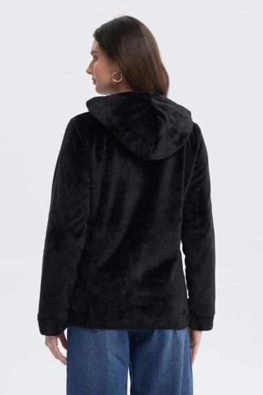 POLAR MUJER BASICO PLUSH CON CIERRE NEGRO - 3