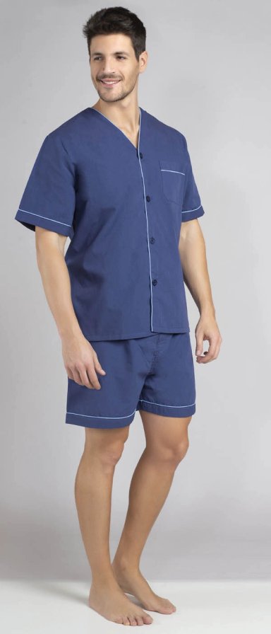 PIJAMA HOMBRE MON AMOUR POPELINA CAMISERO CON BOTONES( CORTO) - 1