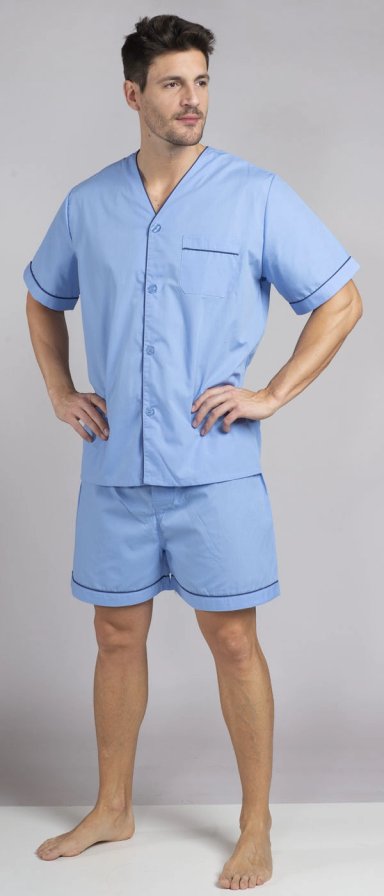 PIJAMA HOMBRE MON AMOUR POPELINA CAMISERO CON BOTONES( CORTO) - 1