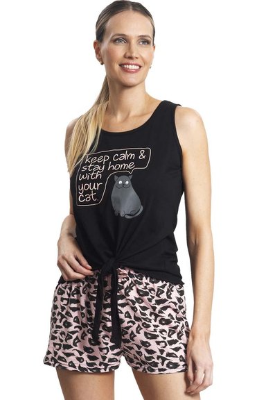 PIJAMA MUJER MON AMOUR 242472 ALGODÓN SHORT Y POLERA NEGRO - 4