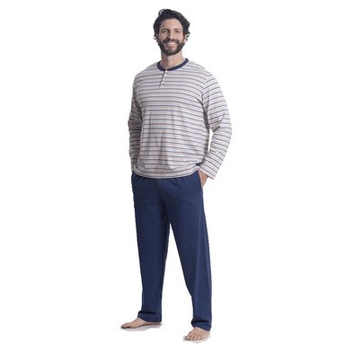 PIJAMA ALGODÓN POLERA LINEAS Y BOTONES 2512065 - 1