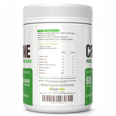 CREATINA MONOHIDRATADA MICRONIZADA 300G NUTRIVITAL 60 PORCIONES ALTA PUREZA - 2