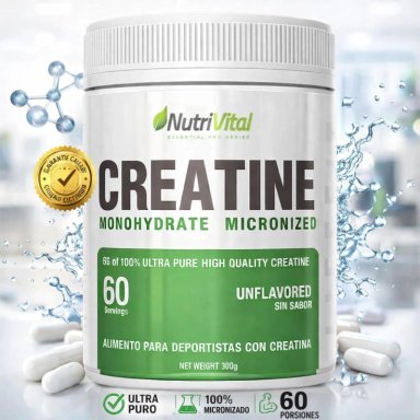 CREATINA MONOHIDRATADA MICRONIZADA 300G NUTRIVITAL 60 PORCIONES ALTA PUREZA - 4