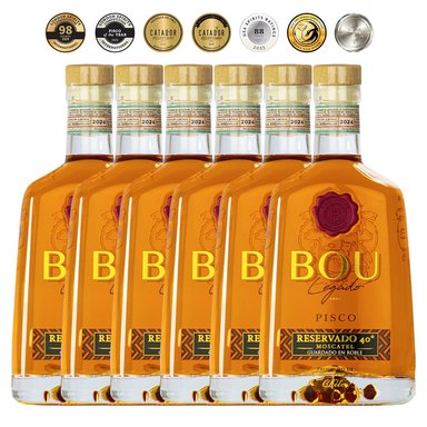 SET PISCO BOU LEGADO CAJA ROBLE 40º 6 UN + COPA - 1