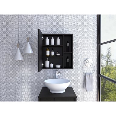 MUEBLE BAÑO FMFURNITURE BOTIQUIN CON ESPEJO 1 PUERTA FM 017N NEGRO - 6