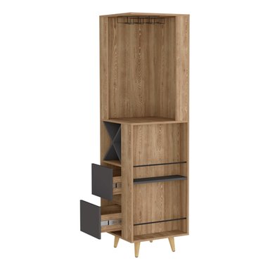 BAR FMFURNITURE ESQUINERO 2 CAJONES Y ESPACIO BOTELLAS FM 004C CAFE CLARO - 2