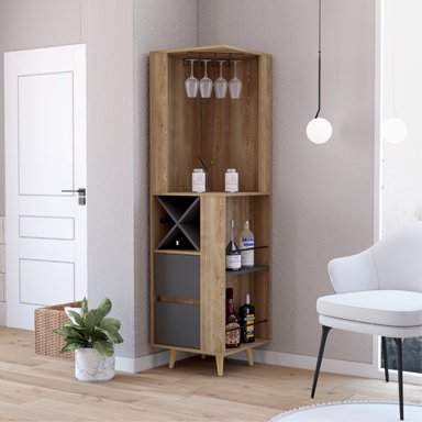 BAR FMFURNITURE ESQUINERO 2 CAJONES Y ESPACIO BOTELLAS FM 004C CAFE CLARO - 5