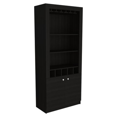 BAR FMFURNITURE ALTO 5 BOTELLEROS Y PORTACOPAS FM 003C CAFÉ OSCURO NEGRO - 1