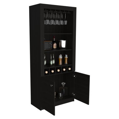 BAR FMFURNITURE ALTO 5 BOTELLEROS Y PORTACOPAS FM 003C CAFÉ OSCURO NEGRO - 4