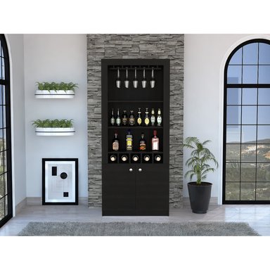 BAR FMFURNITURE ALTO 5 BOTELLEROS Y PORTACOPAS FM 003C CAFÉ OSCURO NEGRO - 5