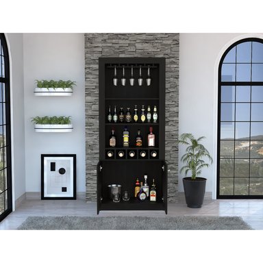 BAR FMFURNITURE ALTO 5 BOTELLEROS Y PORTACOPAS FM 003C CAFÉ OSCURO NEGRO - 6