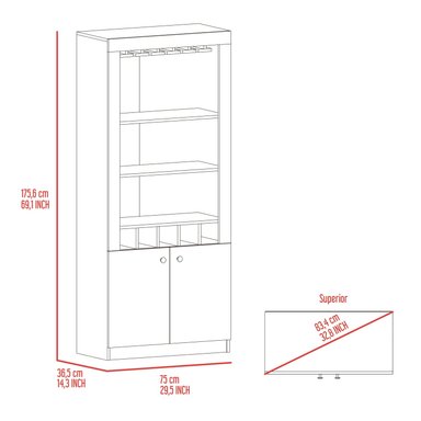 BAR FMFURNITURE ALTO 5 BOTELLEROS Y PORTACOPAS FM 003C CAFÉ OSCURO NEGRO - 7