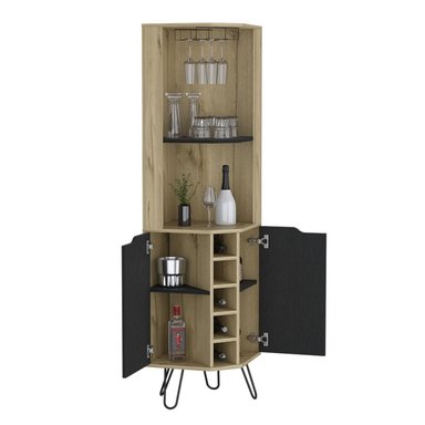 BAR FMFURNITURE ESQUINERO 5 BOTELLEROS 2 PUERTAS FM 008C CAFE CLARO - 4