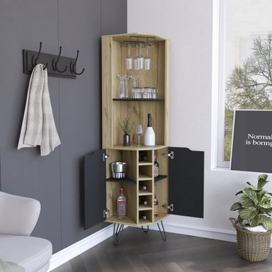 BAR FMFURNITURE ESQUINERO 5 BOTELLEROS 2 PUERTAS FM 008C CAFE CLARO - 6