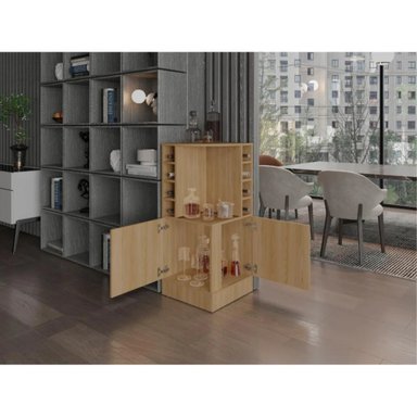 BAR FMFURNITURE ESQUINERO 2 PUERTAS Y PORTA BOTELLAS FM 015C CAFÉ CLARO - 6