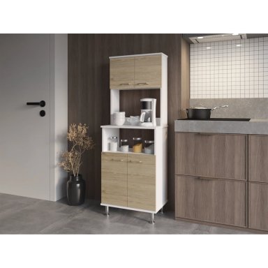 MUEBLE MICROONDAS 4 PUERTAS FM-011C CAFÉ CLARO Y BLANCO - 5