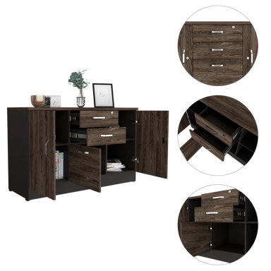 BIFFET 3 PUERTAS 2 CAJONES FM-002N NEGRO Y CAFÉ OSCURO - 5
