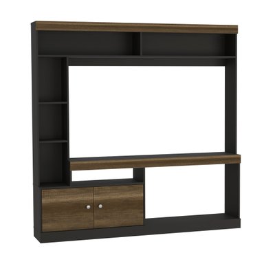 ESTANTE TV  55' CON 2 PUERTAS 7 REPISAS FM-002O CAFÉ OSCURO Y NEGRO - 1
