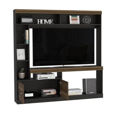 ESTANTE TV  55' CON 2 PUERTAS 7 REPISAS FM-002O CAFÉ OSCURO Y NEGRO - 4