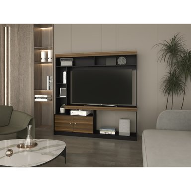 ESTANTE TV  55' CON 2 PUERTAS 7 REPISAS FM-002O CAFÉ OSCURO Y NEGRO - 5