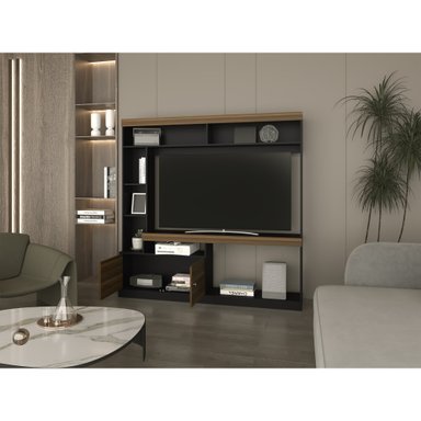 ESTANTE TV  55' CON 2 PUERTAS 7 REPISAS FM-002O CAFÉ OSCURO Y NEGRO - 6
